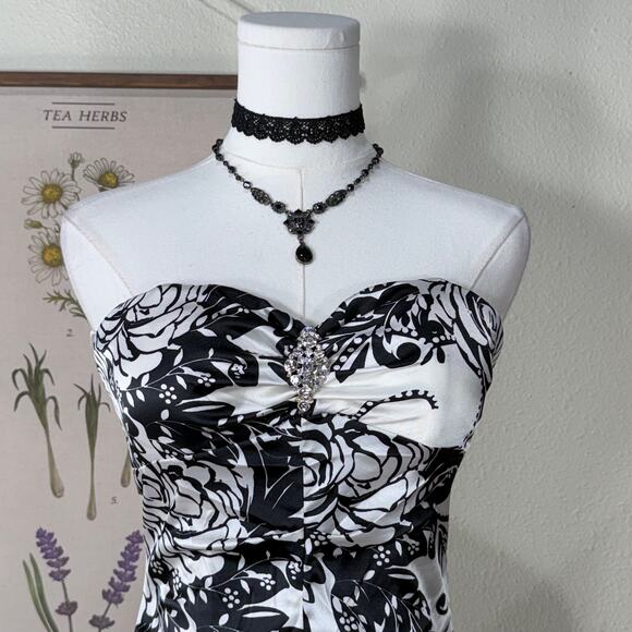 Y2k Floral Satin Strapless Mermaid Formal Dress Sexy Dark Coquette Romantic S 6 - Picture 5 of 11